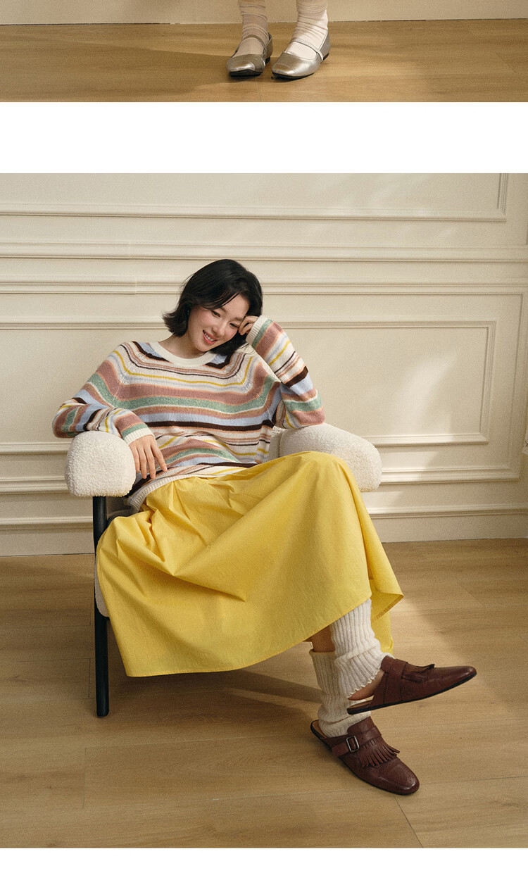 Giordano Designer Pleated Flared Skirt Women's 2026 Summer Yellow Elastic Waist Skirt 18466204 14