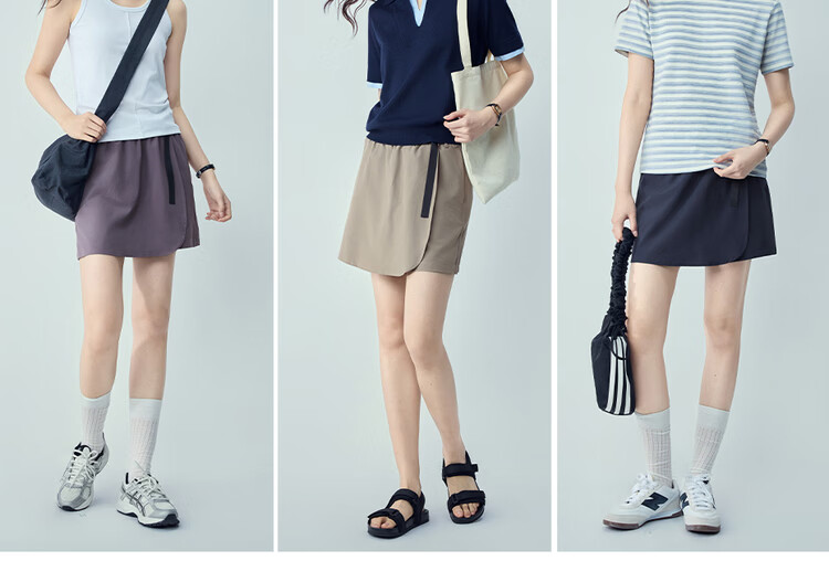 Giordano Women's Summer New Four-Way Stretch Belted Skirt Pants Elastic Waist Straight Casual Shorts 13406212 11