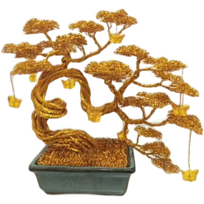 65欧凯奇 仿真文客松手工铁丝编制发财树摇钱树摆件铜丝树聚宝礼品