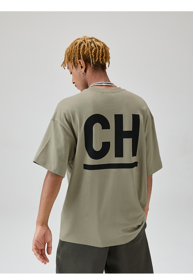 chinism高光系列ch基础logo印花短袖t恤男潮牌美式半袖c