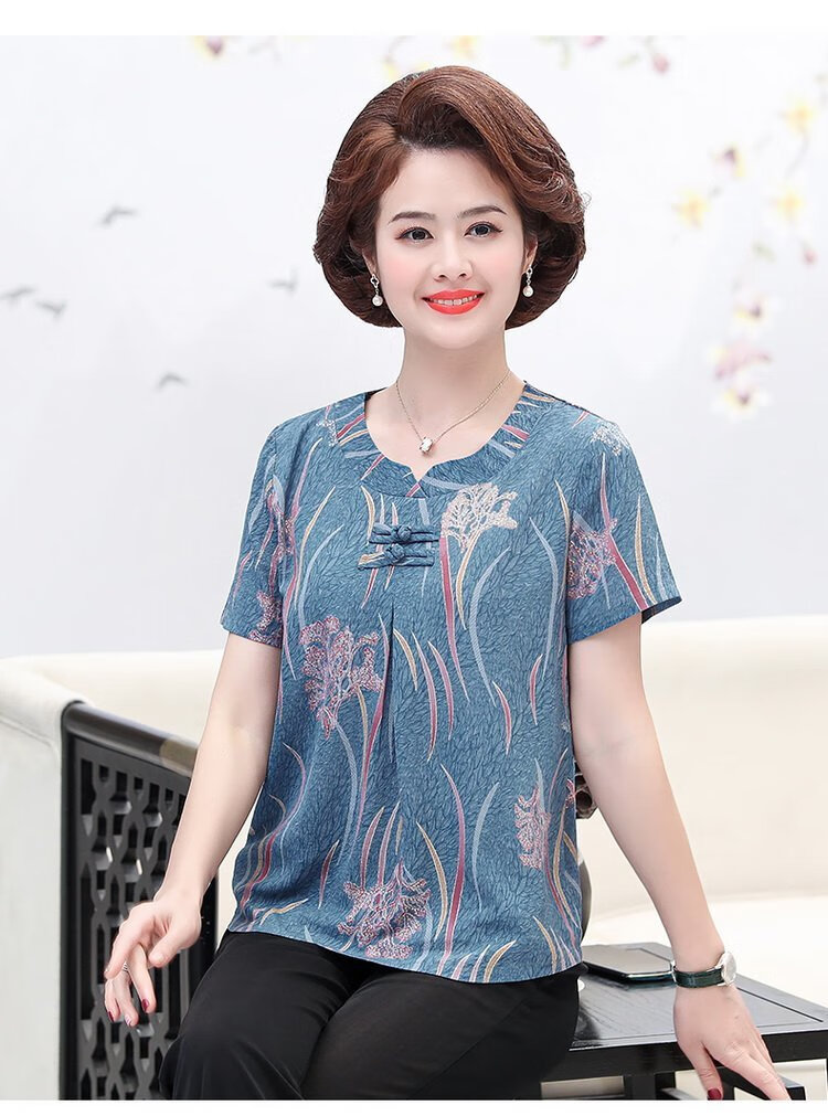 大妈t恤中年女装中老人女t恤50岁60奶奶装上衣服妈妈夏装短袖套装薄