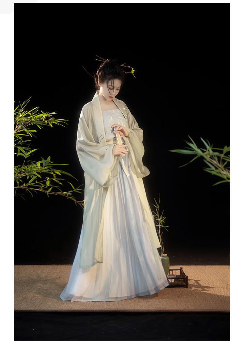 若竹宋制天丝褙子日常汉服夏款清冷气质仙竹子刺绣女 衬裙(用于打底