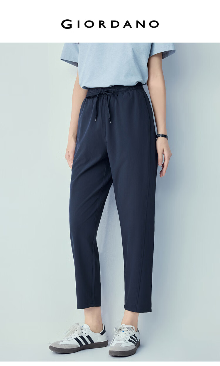 Giordano Women's Pants 2026 Summer New Four-Way Stretch Drawstring Elastic Waist Cropped Tapered Pants 13426224 3