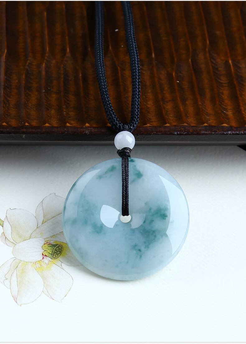 母亲节礼物百博翡翠冰糯飘花平安扣吊坠天然缅甸玉石a货怀古玉扣子