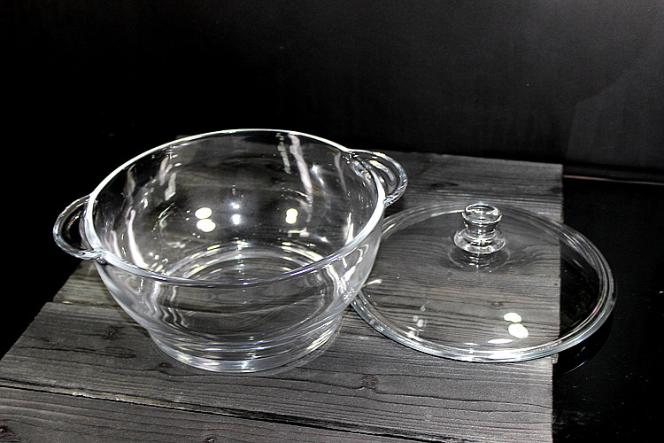 耐热钢化玻璃碗带盖汤锅汤煲耐高温透明玻璃碗双耳盆煲汤碗w中号1l