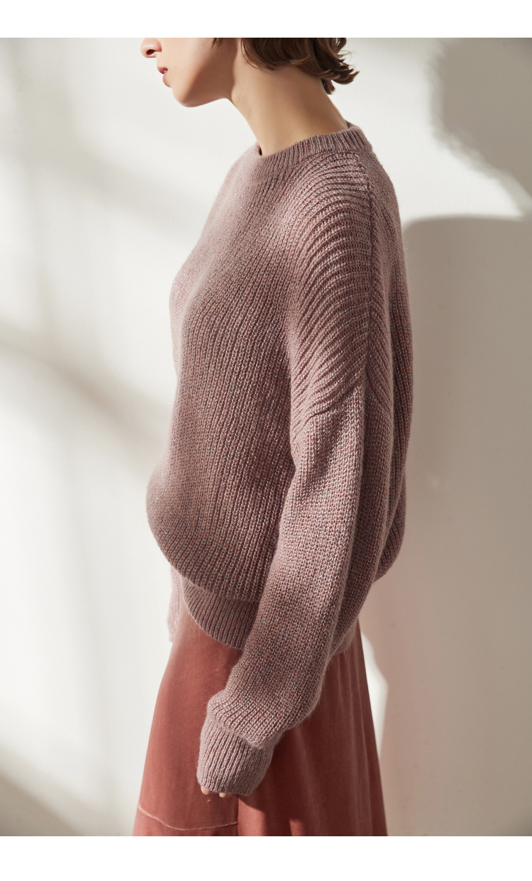 初棉聚丙烯腈纤维(腈纶)很仙的彩色亮金丝打底衫套头毛衣女宽松日系