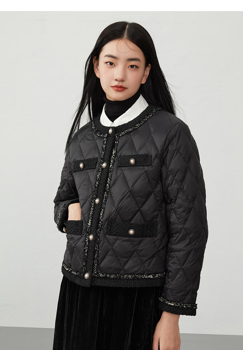 热风2022年冬季新款女士小香风羽绒服 01黑色 l【图片 价格 品牌 报价