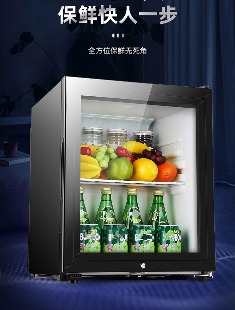 拾禺带锁小型冰箱双层中空化透明玻璃冰吧分区童锁办公室家用酒店恒温