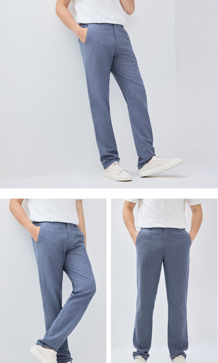 Giordano Men's Summer New Cotton Linen Commuter Mid-Low Waist Thin Casual Pants 01116349 11