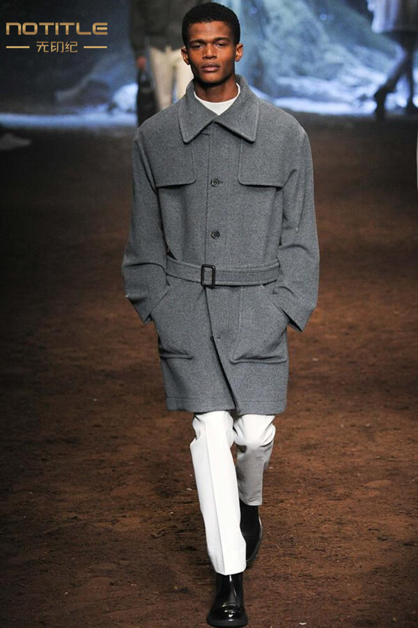 男装个性落肩腰带长款风衣潮男滑肩毛呢大衣加大码高档品牌大牌特惠