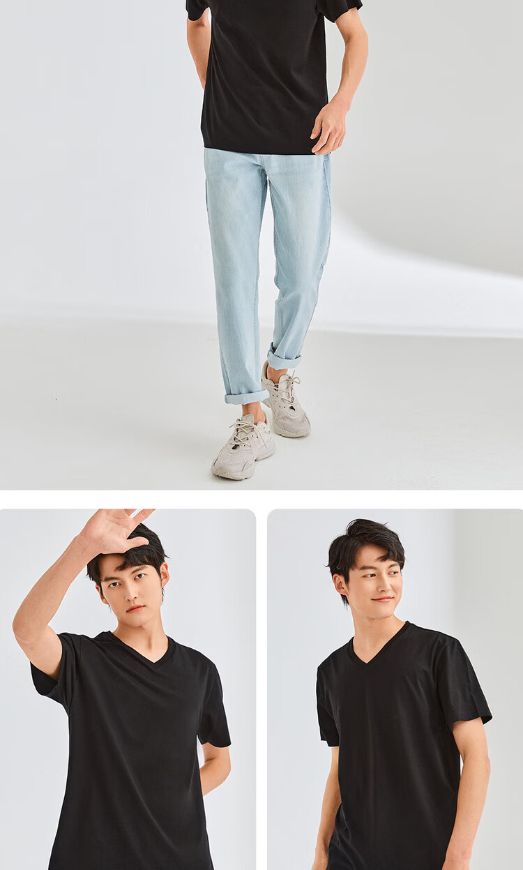 Giordano Men's Short Sleeve T-Shirt 2026 Summer New Skin-Friendly Pure Cotton Solid Color V-Neck Casual Top 01026416 15