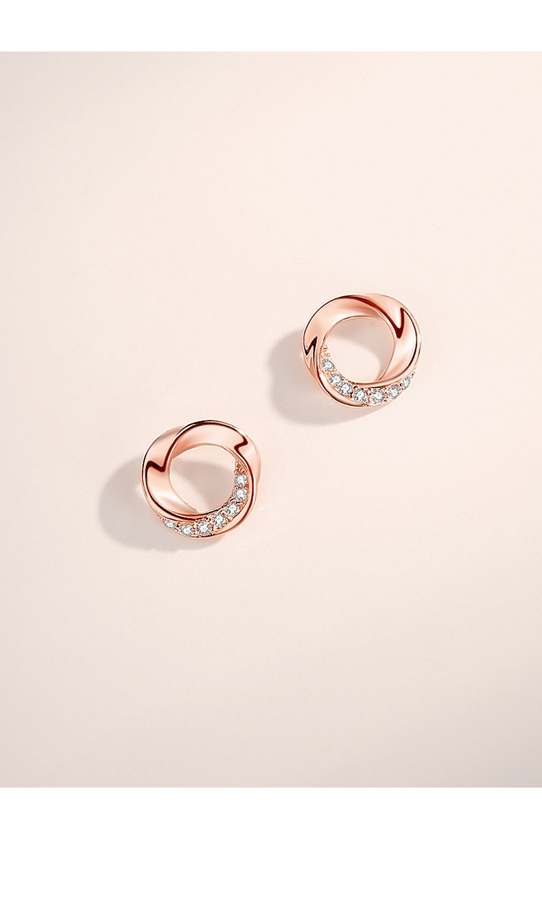 s925银莫比乌斯环耳钉女小巧微镶麻花耳环耳扣几何耳饰玫瑰金莫比乌斯