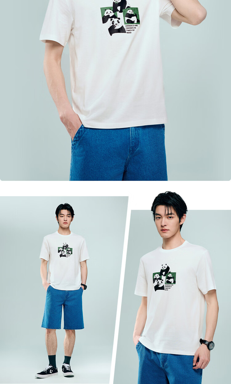 Giordano Men's Short Sleeve T-Shirt Summer New Pure Cotton Panda Theme Print Crew Neck Top 01096384 19