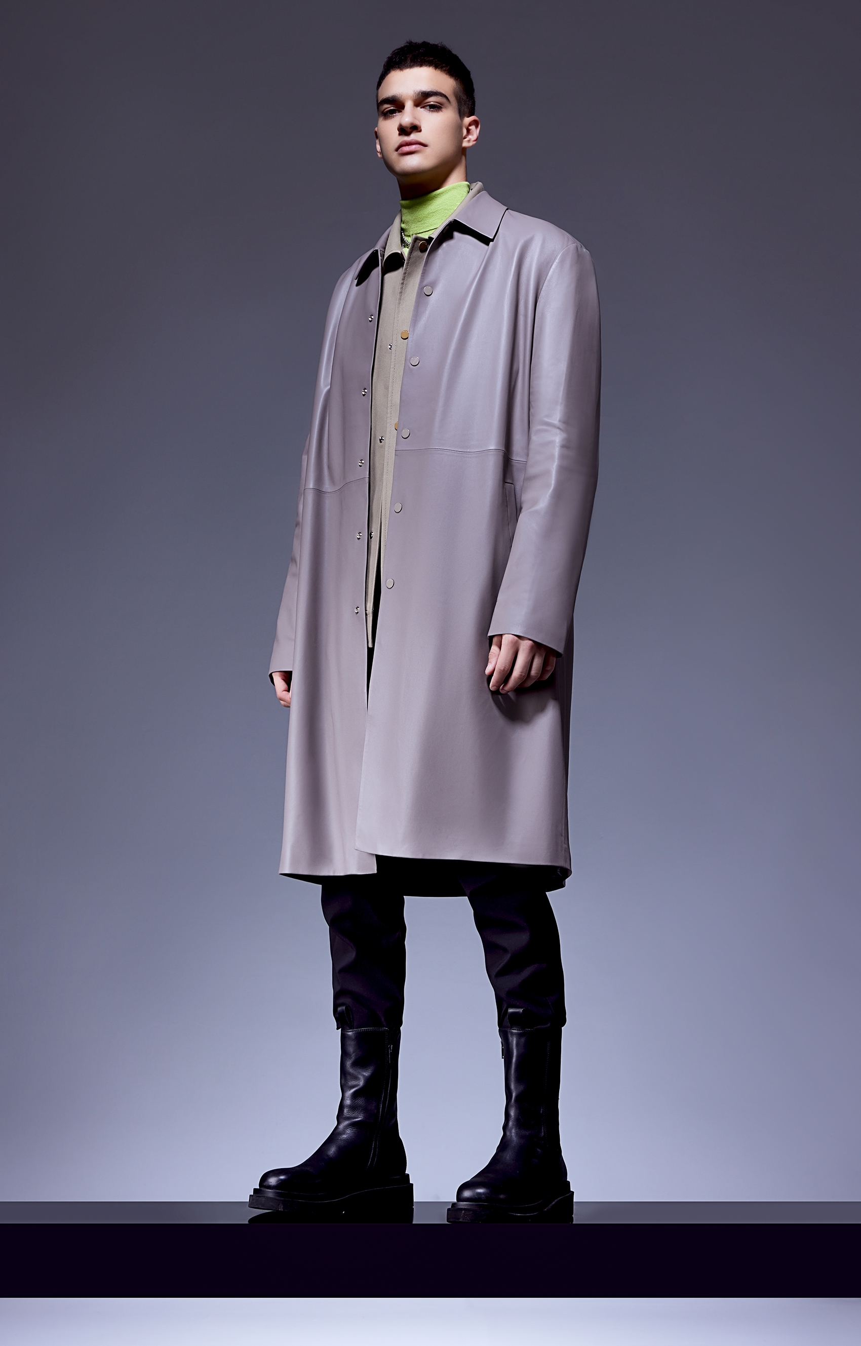 trendiano潮牌2021新款秋冬中长款翻领皮衣外套男3ne3315090黑色090m