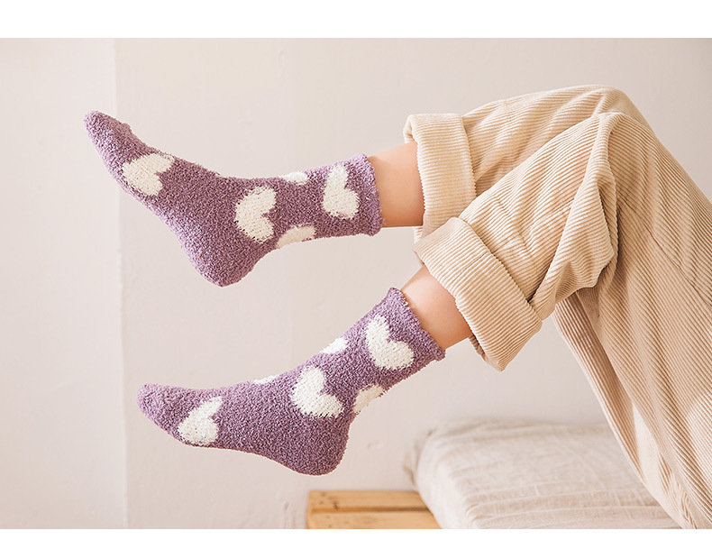 莫代尔珊瑚绒袜子女中筒袜睡眠可爱韩版月子袜秋季地板袜 1双装珊瑚绒
