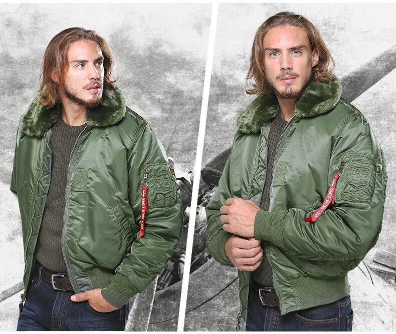 美国alpha阿尔法b15飞行夹克机车夹克毛领棉衣秋冬修身外套男黑色xxl