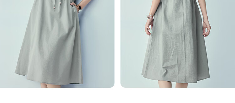 Giordano Women's Summer New Cotton Linen Tie Waist Stand Collar Short Sleeve Dress 05466327 20