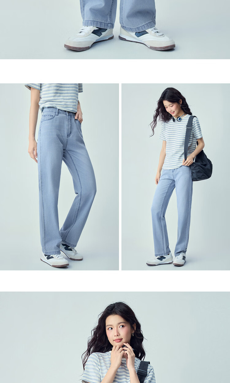 Giordano Women's Summer New Pure Cotton Washed Cat Whisker Thin High Waist Straight Leg Jeans 05416332 13