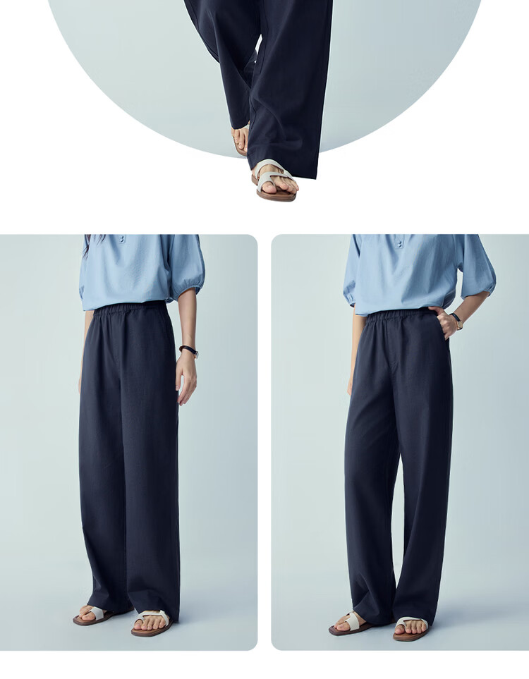 Giordano Women's Linen Pants, New Summer 2026 Style, Cotton And Linen, Elastic Waist, Loose Straight-Leg Casual Pants, 05416315 17
