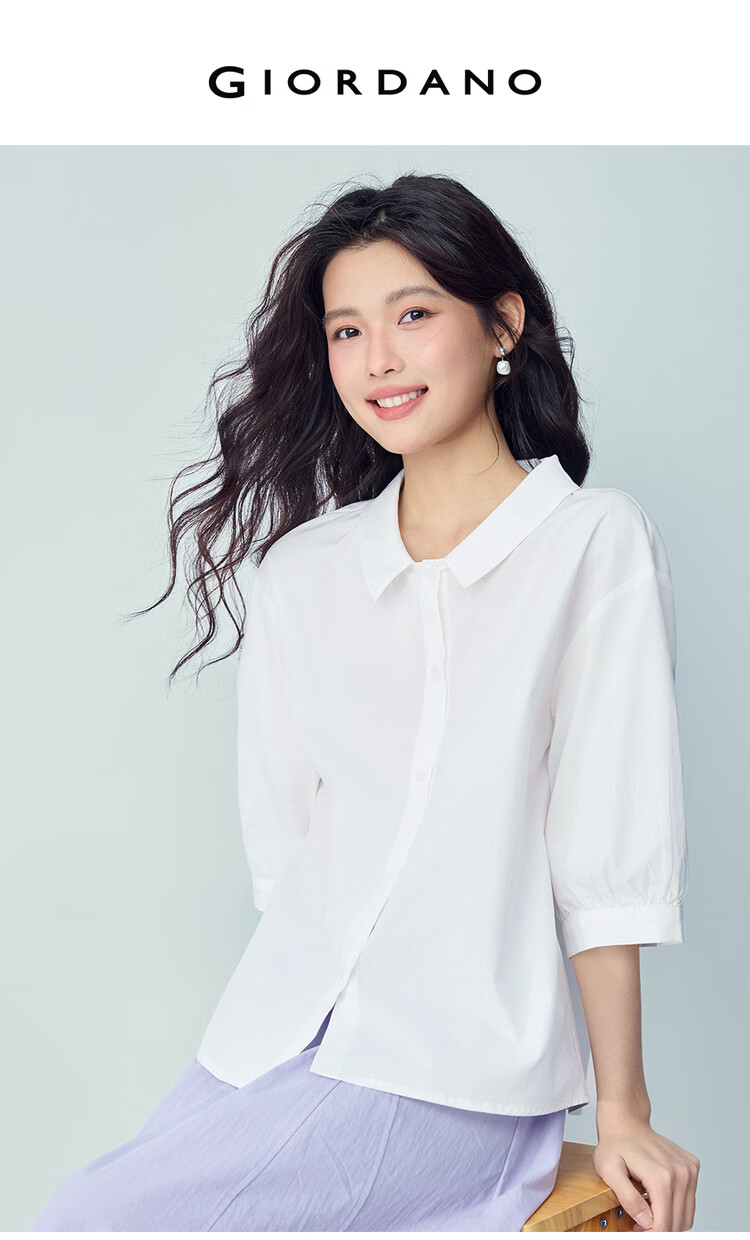 Giordano 2026 Summer New Skin-friendly Breathable Pure Cotton Loose Casual Polo Collar Mid Sleeve Shirt for Women 13346208 3