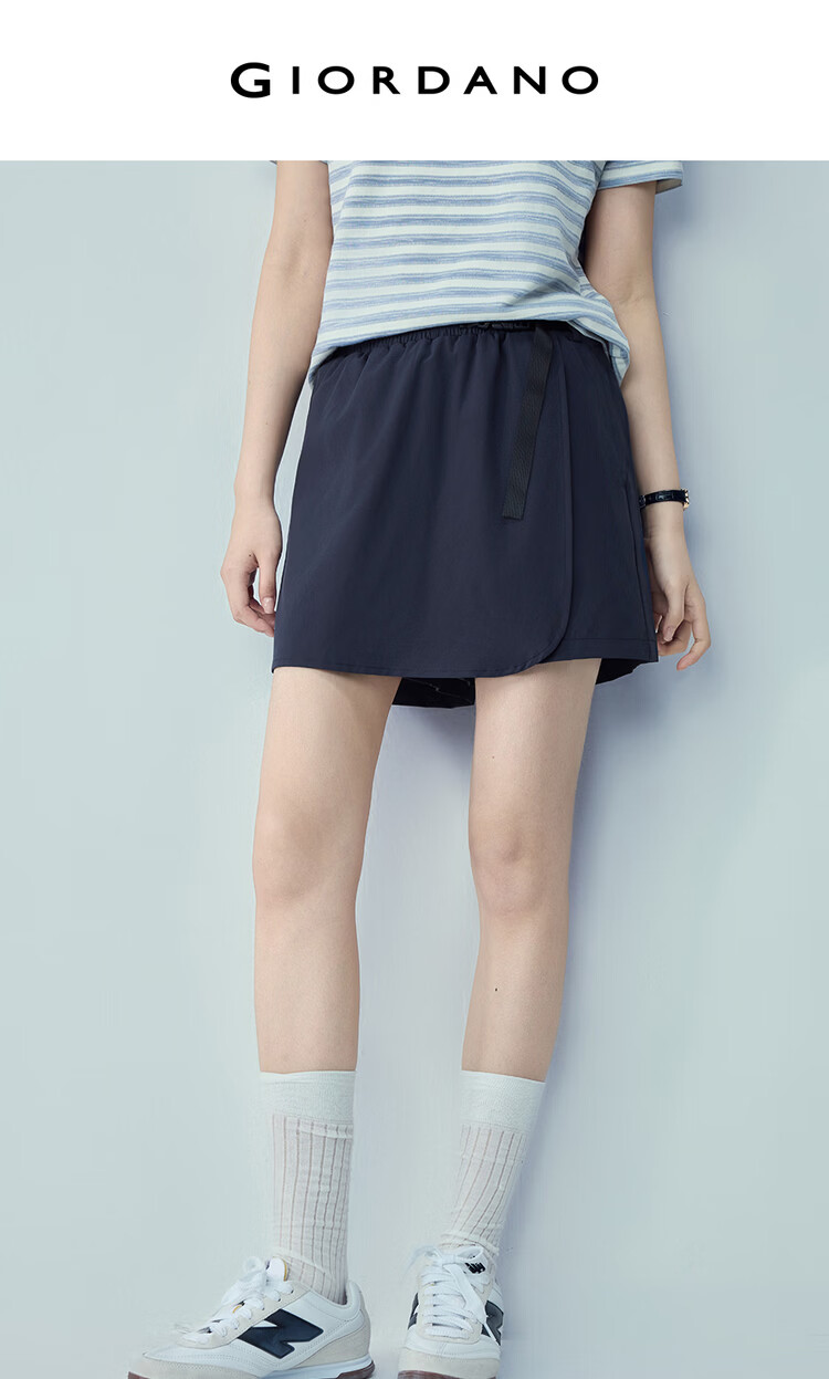 Giordano Women's Summer New Four-Way Stretch Belted Skirt Pants Elastic Waist Straight Casual Shorts 13406212 3
