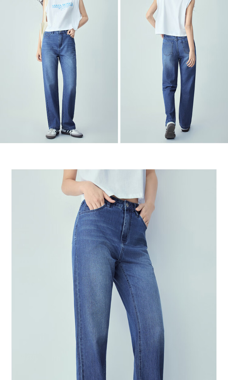 Giordano Women's Summer New Pure Cotton Washed Cat Whisker Thin High Waist Straight Leg Jeans 05416332 17