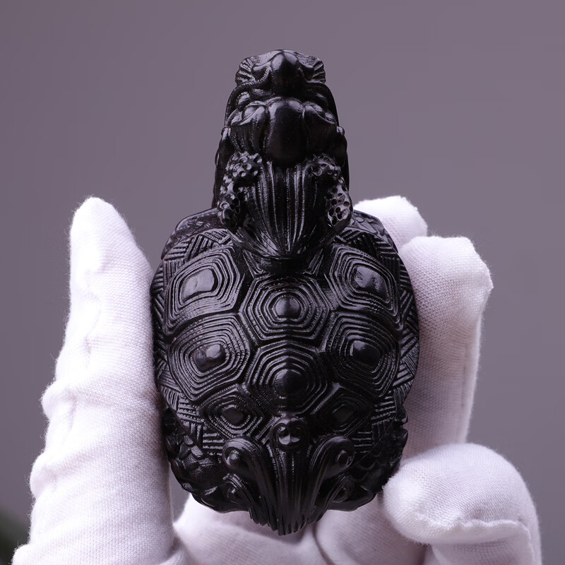 开线寿龟手把件创意便携随身盘玩小件黑檀雕刻工艺品紫光檀开线寿龟