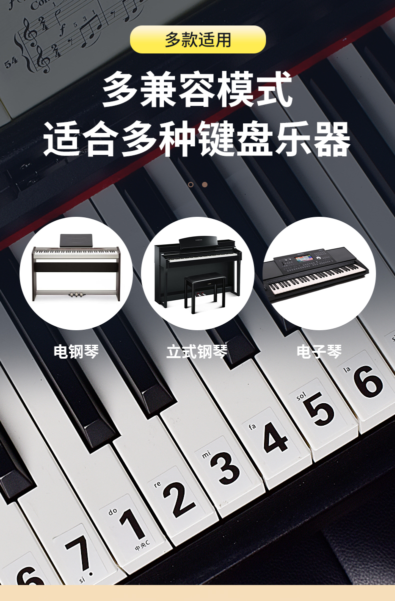 通用雅马哈钢琴贴纸简谱钢琴键盘贴纸 88键61键54键 儿童成人电子琴