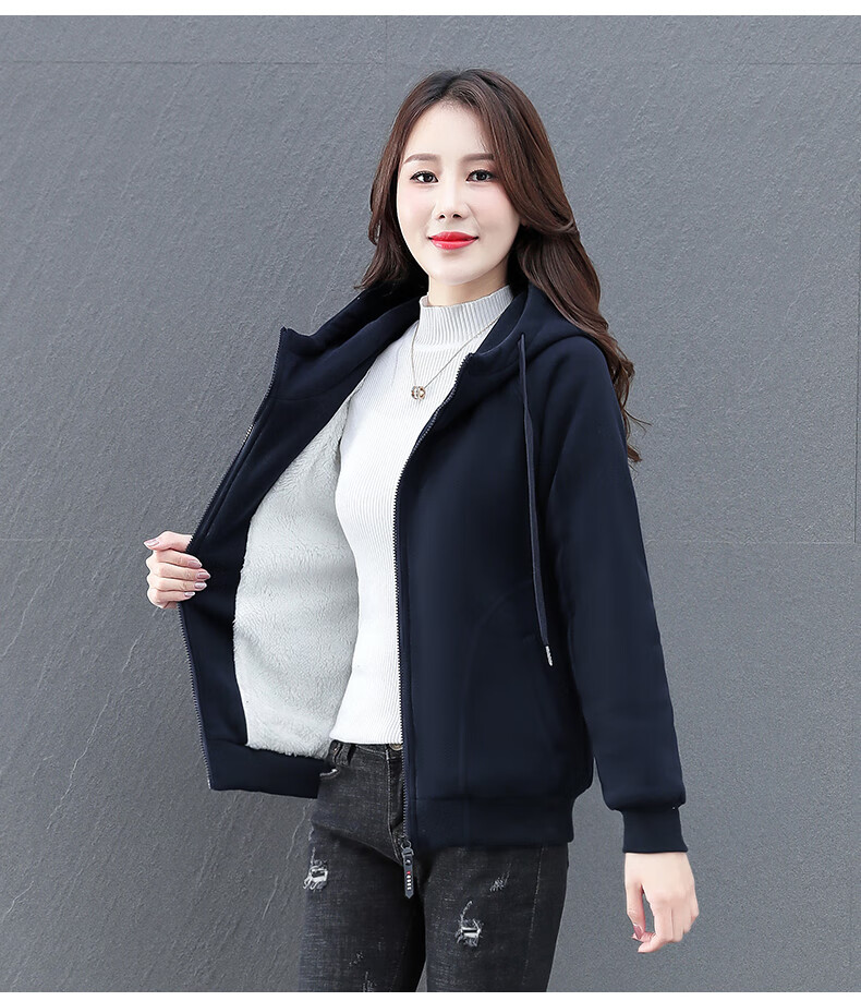 啄木鸟(tucano)加绒加厚卫衣外套女开衫秋冬2022年新款中年纯棉长袖连