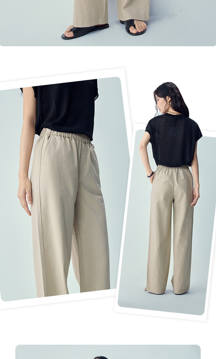 Giordano Women's Linen Pants, New Summer 2026 Style, Cotton And Linen, Elastic Waist, Loose Straight-Leg Casual Pants, 05416315 13