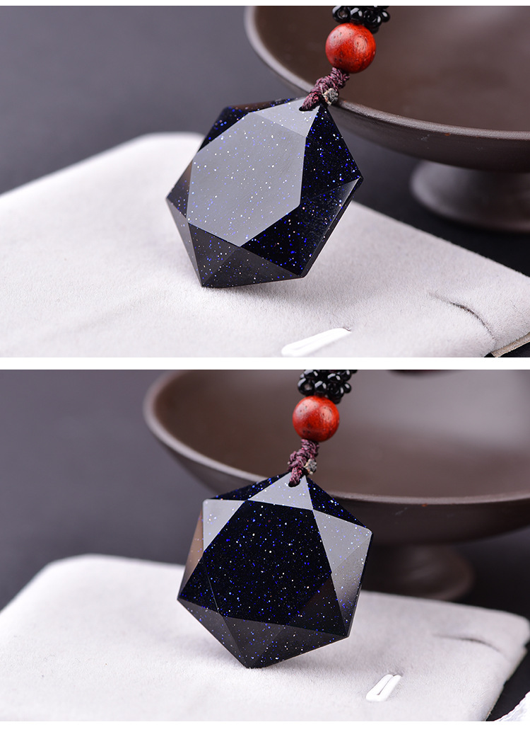 天然蓝沙石复古星空吊坠六芒星项链个性星辰石情侣转运饰品礼物925mm