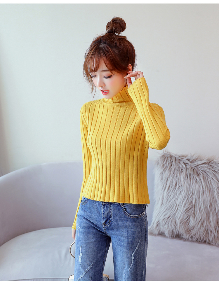 雷斯琦 加厚高领毛衣女短款套头2019秋冬新款针织打底衫女宽松韩版