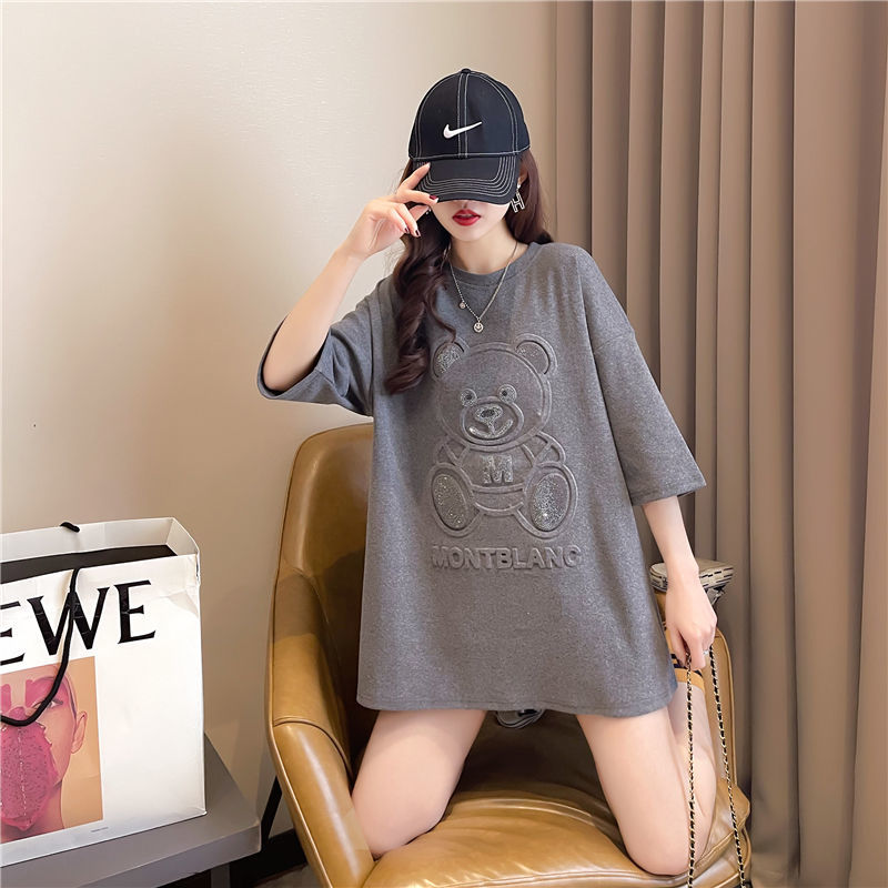 优选优购七号衣库小懒猴女装夏季7号仓库立体小熊烫钻短袖t恤女2022