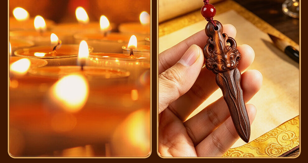 Shan Feng Shan Shui Thunderstrike Peach Wood Sword Baby Anti-Fright Authentic Peach Wood Ya Zi Amulet Baby Protection Charm Pendant 10
