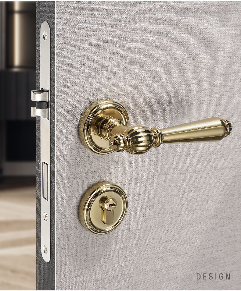 轻奢卧室门锁室内门把手法式金色门锁静音分体锁家用通用型木门锁