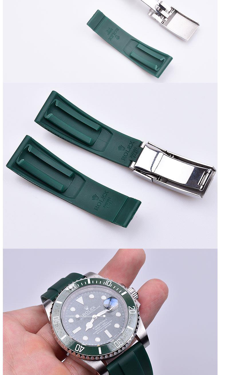 适用于橡胶表带男适用劳力士潜航者系列游艇名仕硅胶带绿色黑水鬼黑色