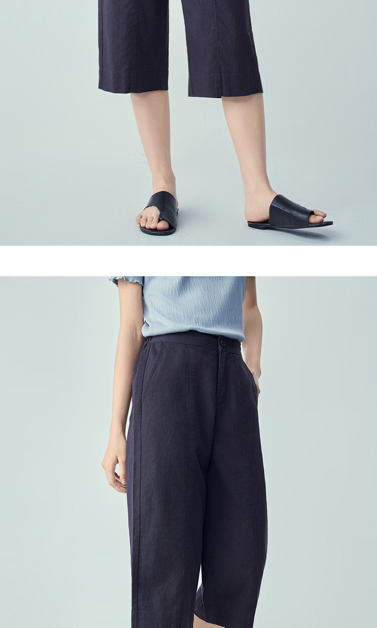 Giordano Women's Linen Pants 2026 Summer Cotton Linen Semi-Elastic Waist Seven-Point Straight Casual Trousers 13426315 18
