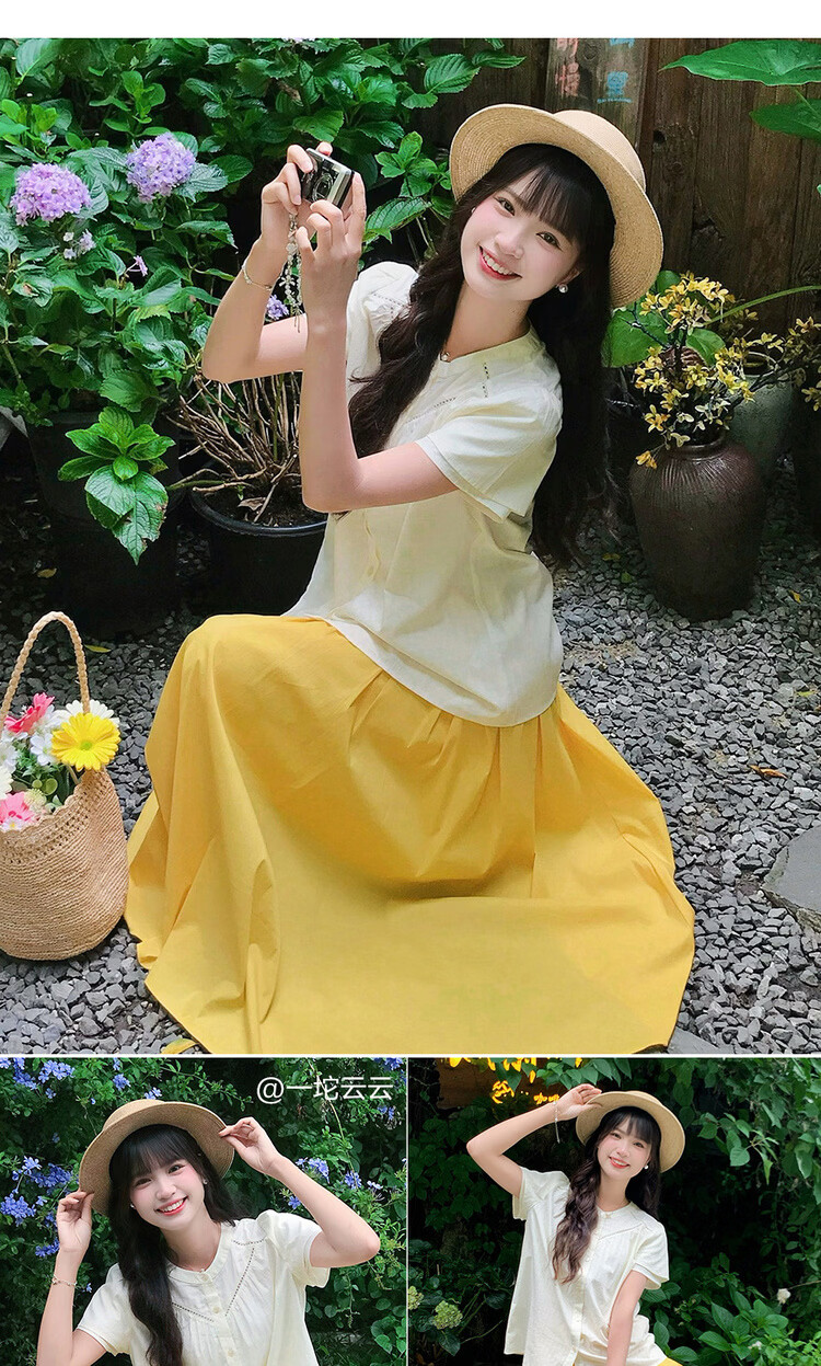 Giordano Designer Pleated Flared Skirt Women's 2026 Summer Yellow Elastic Waist Skirt 18466204 8