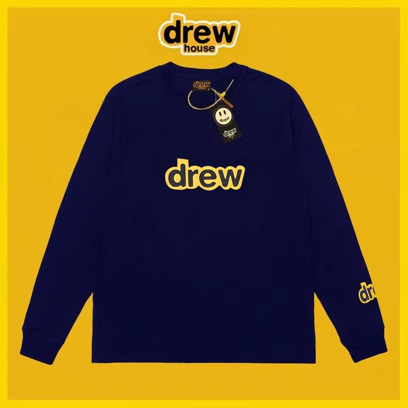 澳颜莱drew字母潮牌春秋季长袖t恤男女打底衫美式高街情侣宽松纯上衣