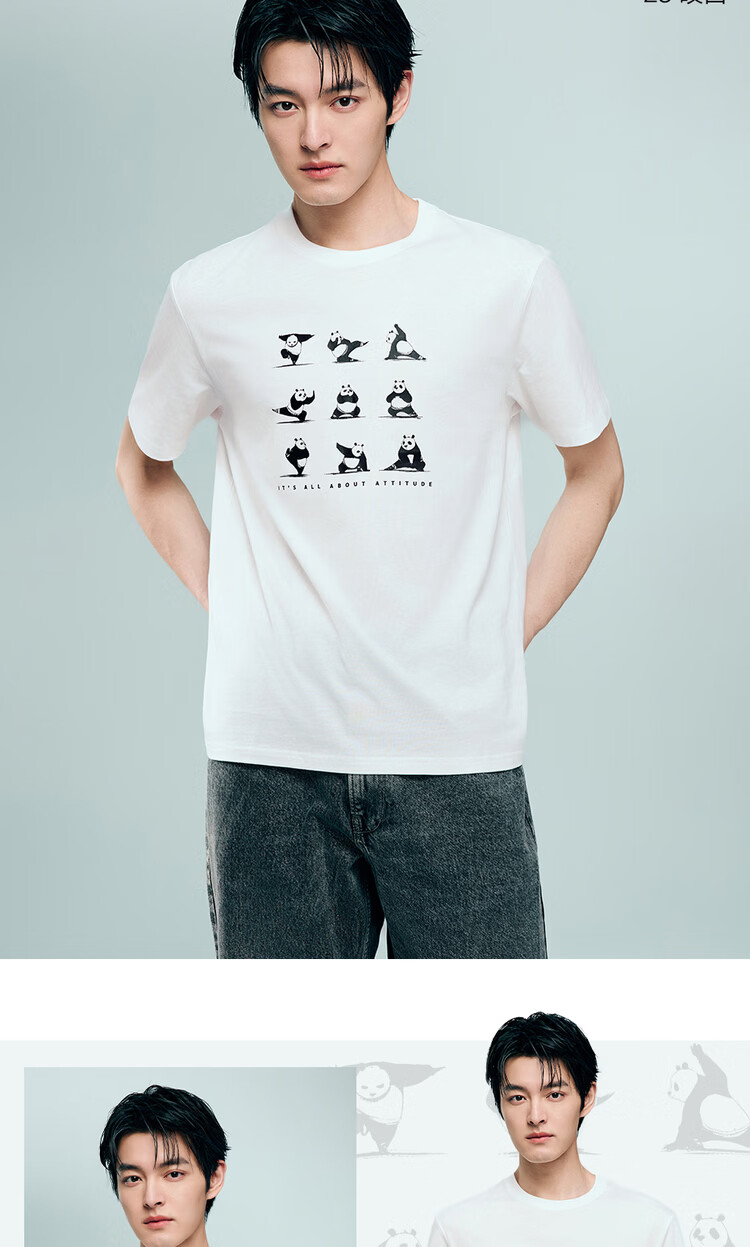 Giordano Men's Short Sleeve T-Shirt Summer New Pure Cotton Panda Theme Print Crew Neck Top 01096384 17