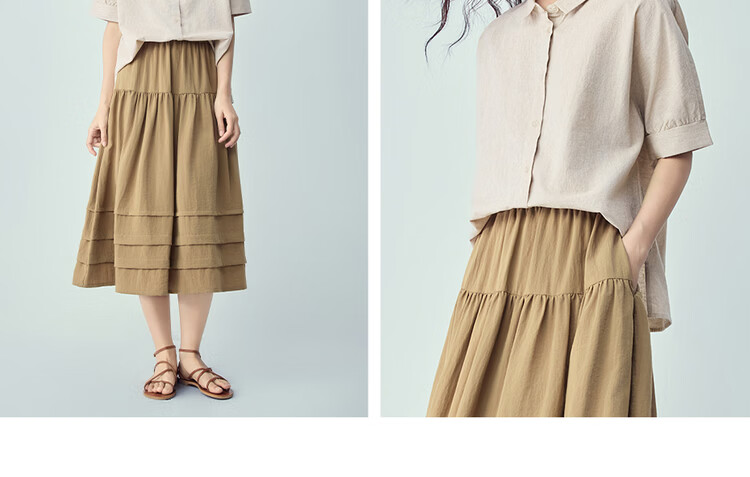 Giordano 2026 Summer New Cotton Linen Small Turn-down Collar Asymmetric Hem Linen Shirt for Women Short Sleeve 13346237 16