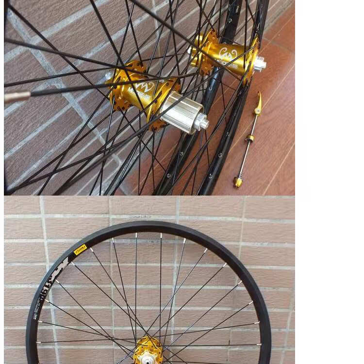 山地车铝合金轮组32孔铆钉车圈四培林锥形花鼓快拆 26单后轮-全黑色