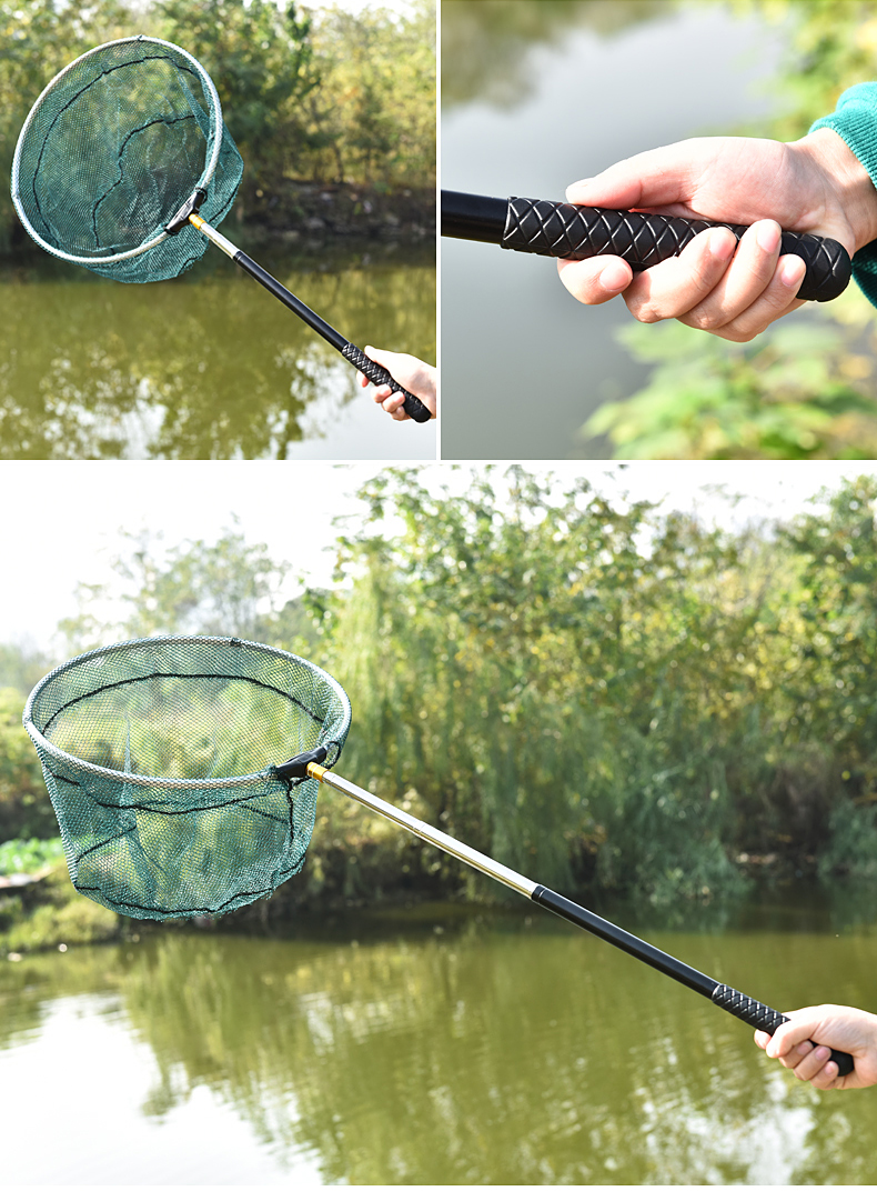 折叠捞鱼网网兜钓鱼抄网竿格悦短节抄网杆折叠网头直径25cm颜色随机