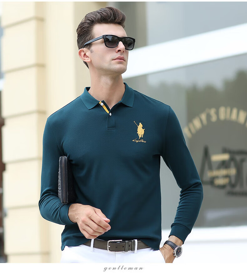 保罗骑士男装大马标刺绣翻领polo衫秋季新款纯色商务休闲长袖 m6601
