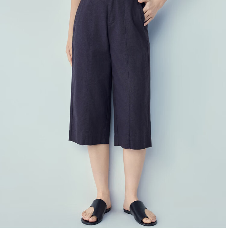 Giordano Women's Linen Pants 2026 Summer Cotton Linen Semi-Elastic Waist Seven-Point Straight Casual Trousers 13426315 20
