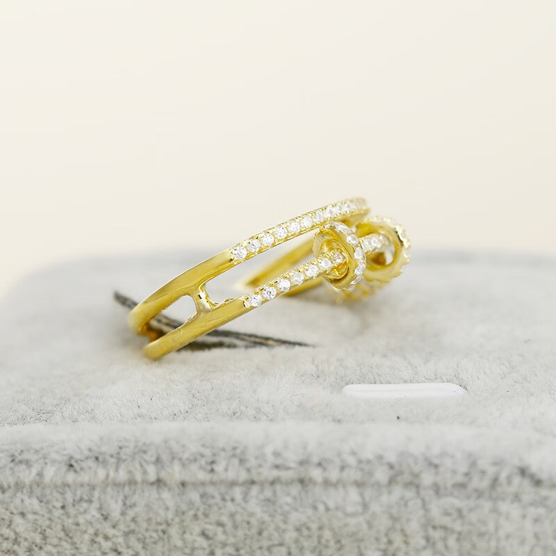 华花弥(huahuami)925银微镶锆石 双行灵动小圈戒指 设计感螺丝帽指环