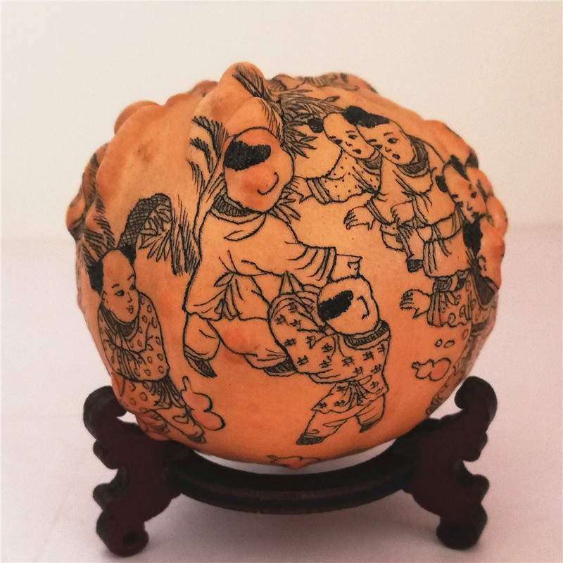 盘道精品兰州特产天然疙瘩葫芦文玩手把异形微雕烙画工艺品摆件编号