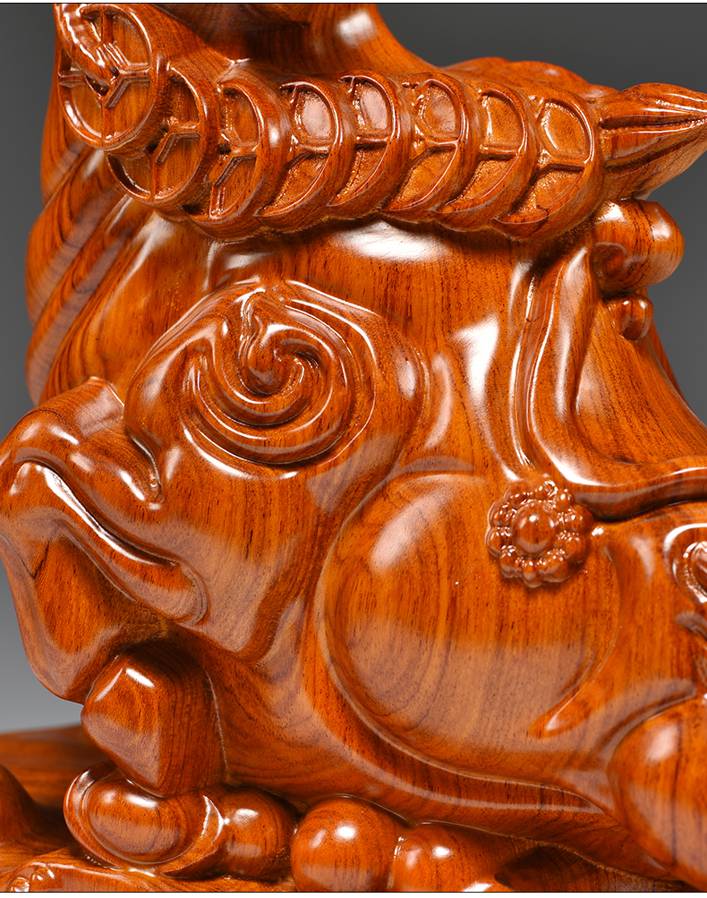 花梨实木雕刻牛气冲天摆件根雕十二生肖牛红木家居中式装饰礼品花梨