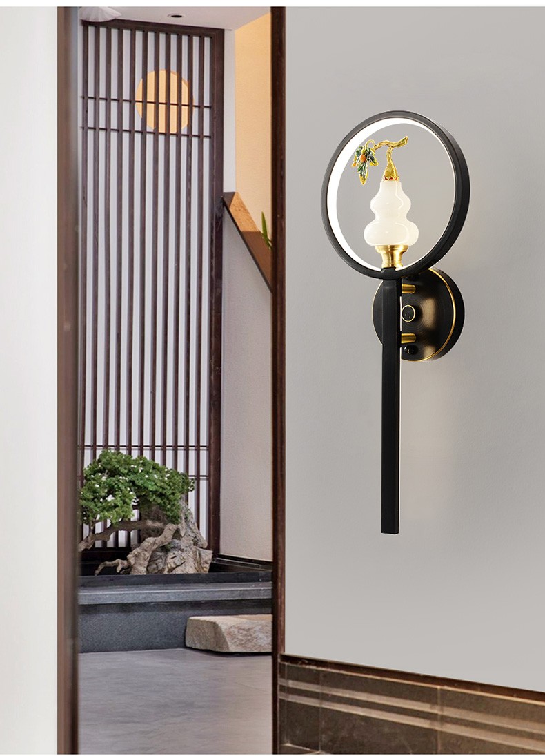 宏影 新中式全铜壁灯现时尚轻奢客厅背景墙走廊灯中国风禅意卧室床头