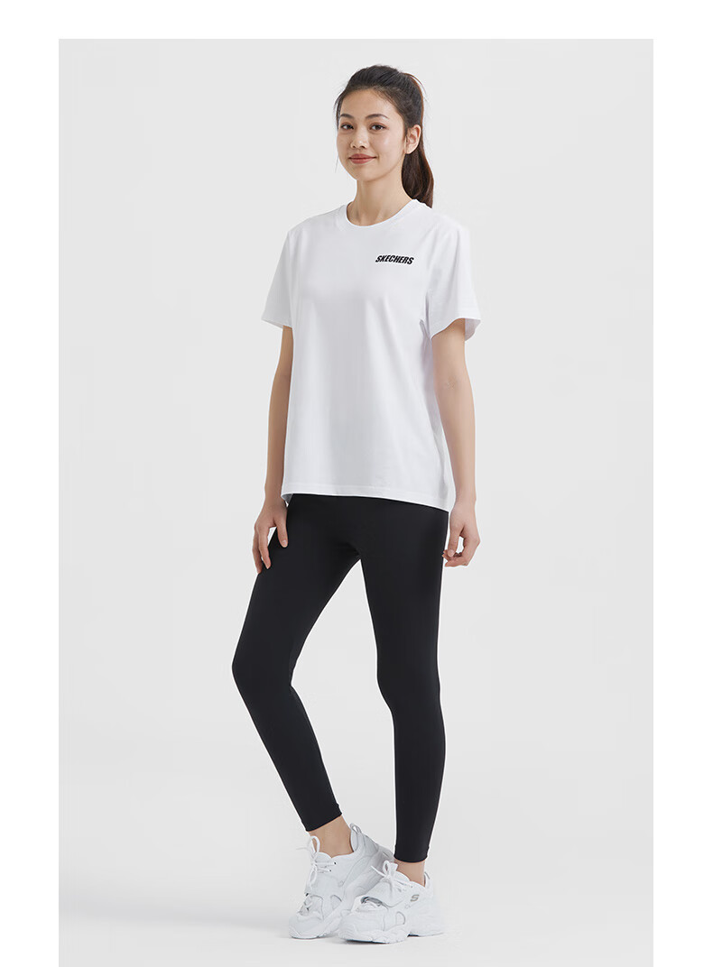 skechers斯凯奇 杨紫同款 圆领短袖t恤女印花上衣情侣装 smld219w025